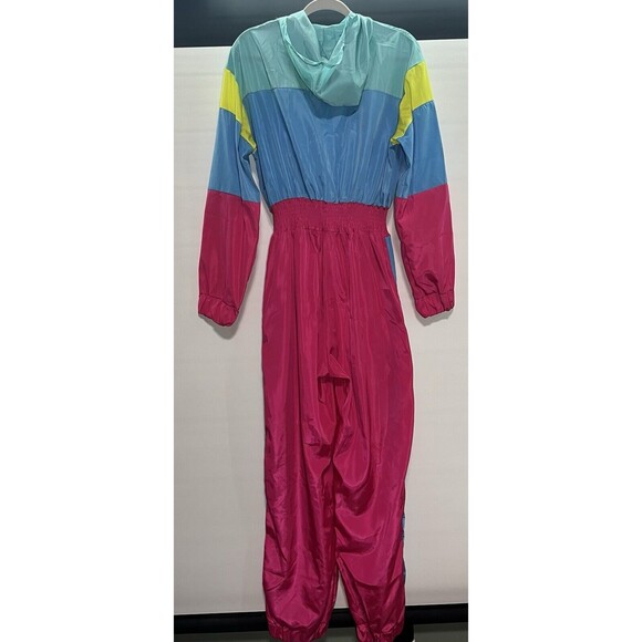 Women’s Windbreaker Jumpsuit Elastic Waistband, 80’s Colorful Zipper Size XL - Picture 3 of 5